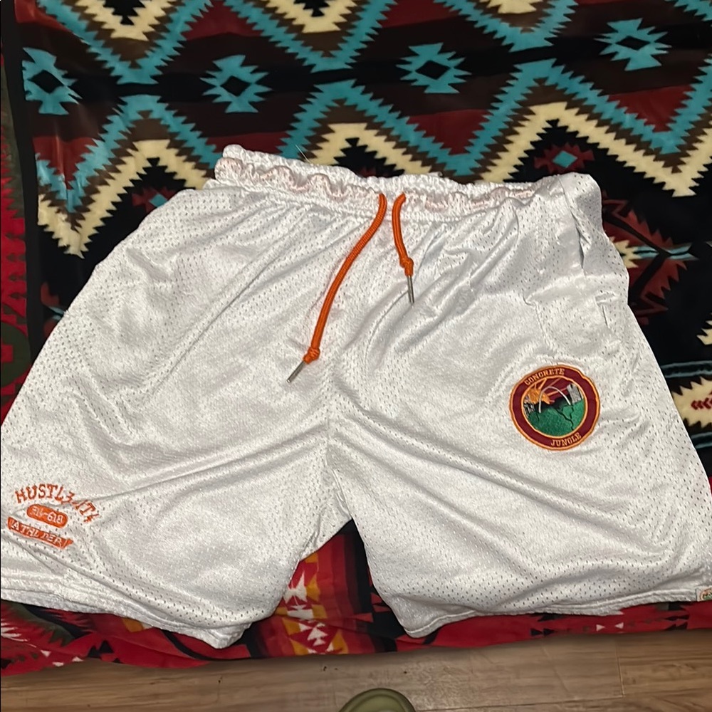 Concrete Jungle White and Orange Athletic Shorts